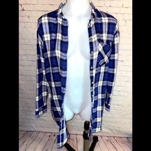 Divided size 2 blue plaid button down shirt